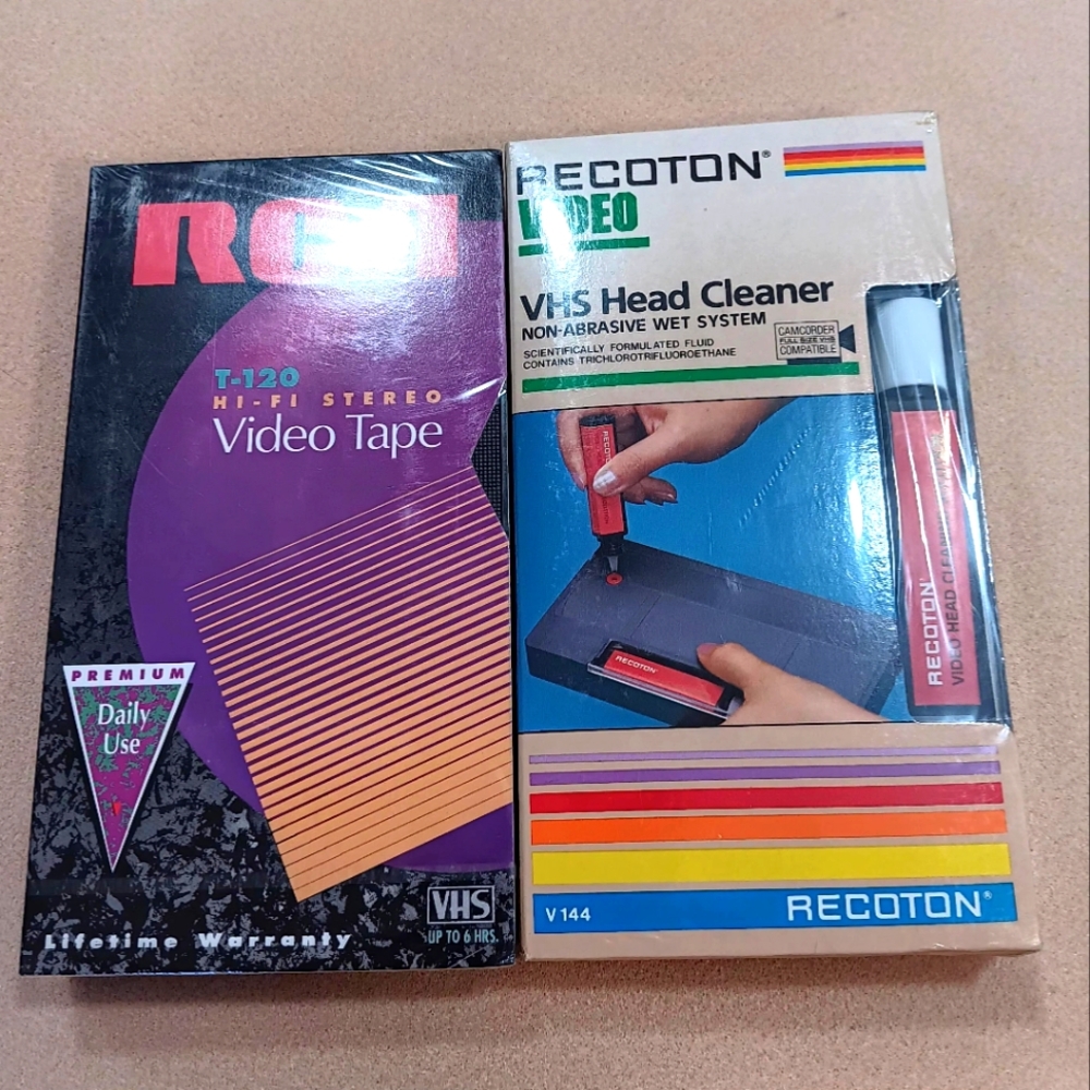 Recoton Video VHS Head Cleaner and Blank VHS Tape both New in Pkg
